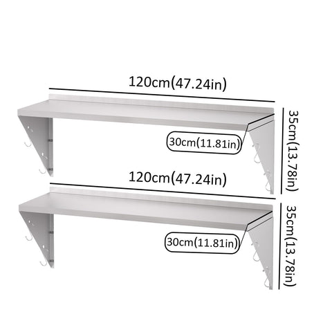 TAIMIKO Stainless Steel Wall Shelf 120x30cm 2PCS