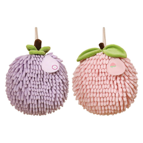 DONGKER Fuzzy Ball Hand Towel,2 PCS Chenille Fluffy Microfiber Ball Towel with Hanging Loop Quick Dry for Bathroom Washstand Kitchen