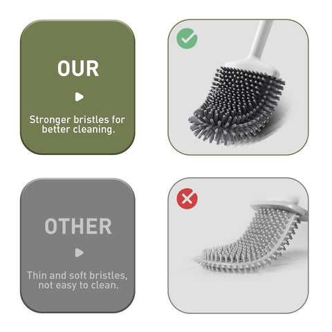ASOBEAGE Silicone Toilet Brush: Flexible Head, Long Handle, Wall-mounted, Quick-drying Holder for Bathroom Clean (White)