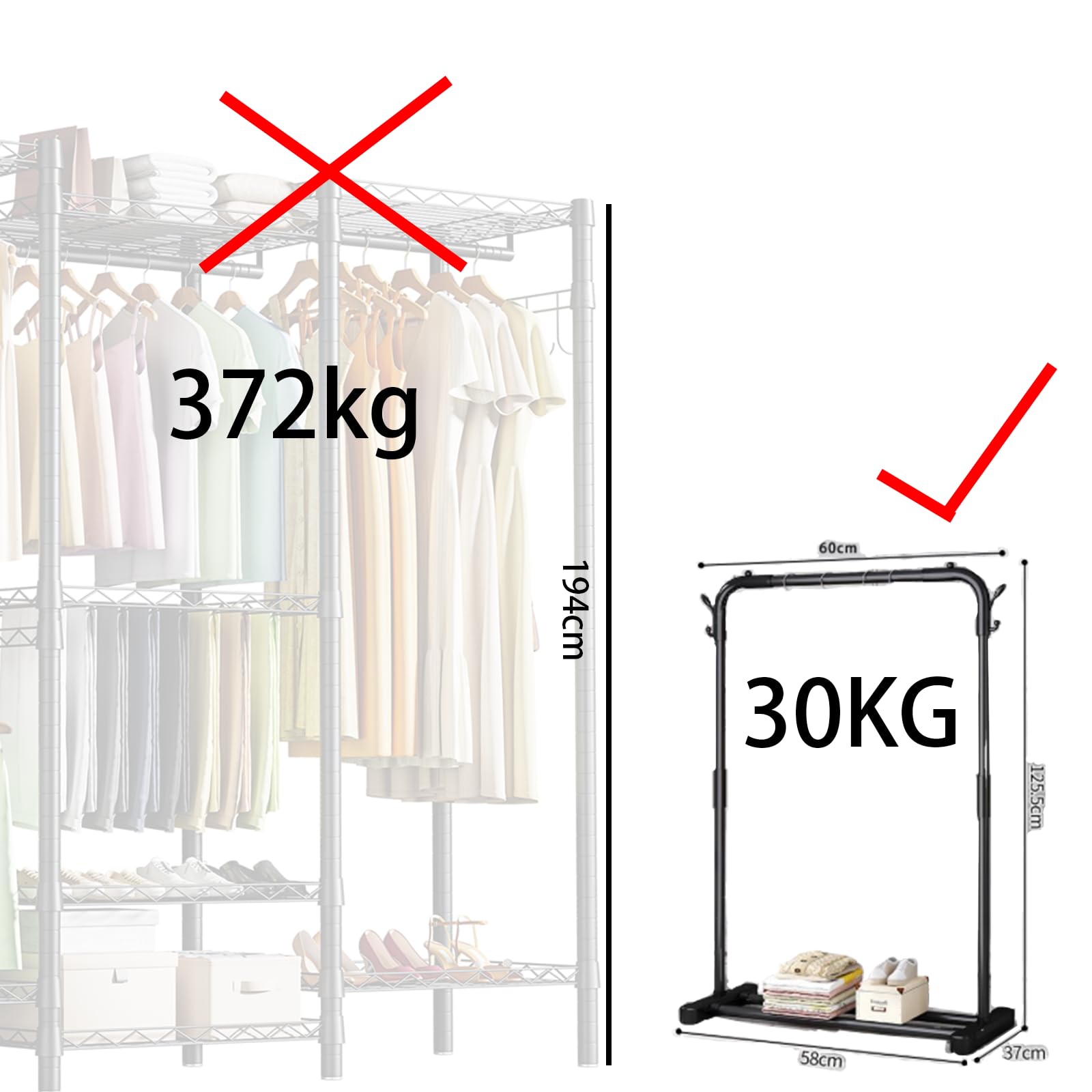AQRA Metal Open Wardrobe, Heavy Duty Clothes Rail, 4 Assembly Ways