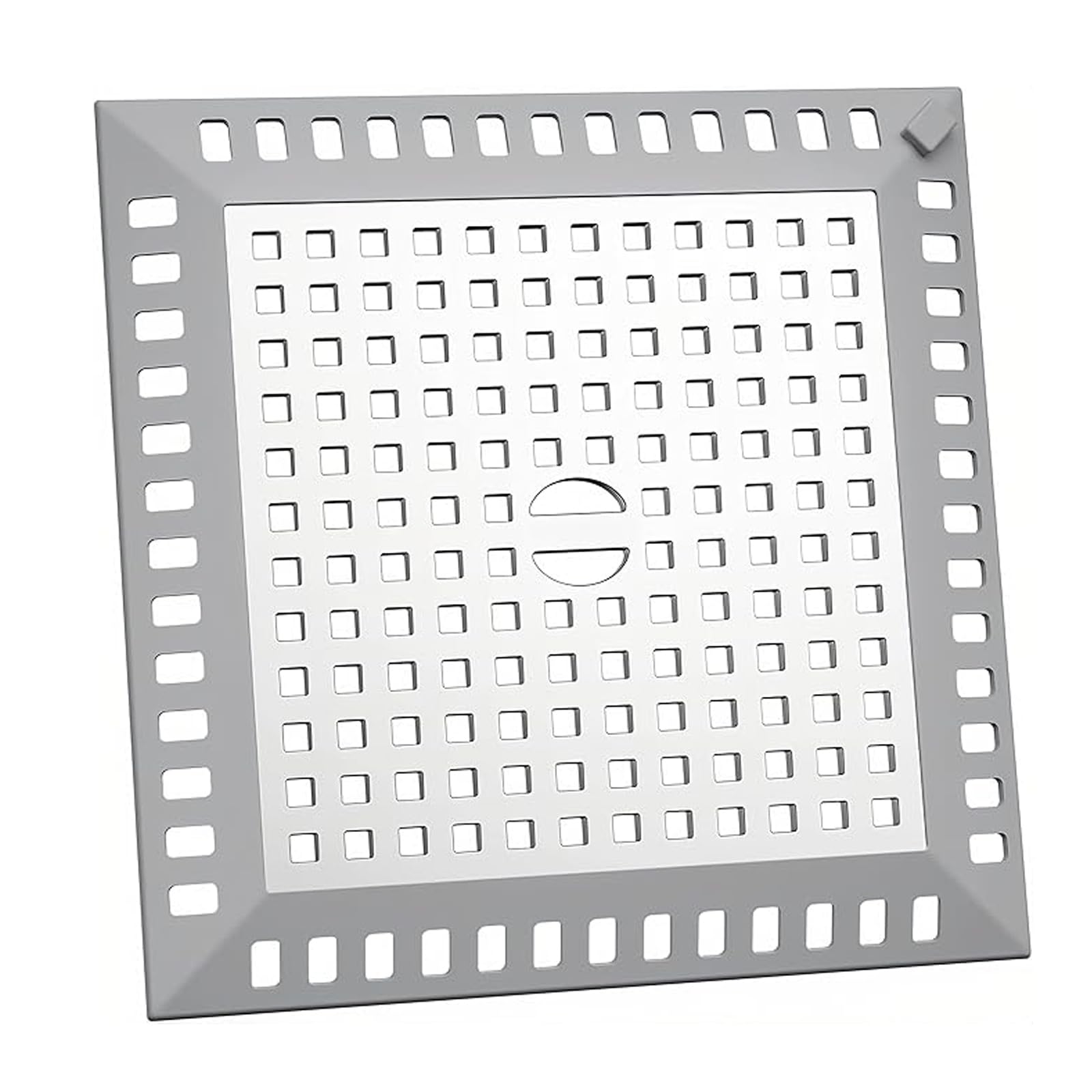 Shower Drain Cover Hair Catcher Square 12.3cm, 304 Stainless Steel Drain Protector with Silicone Edge, Prevents Clogged Drains