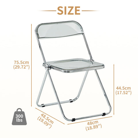 KAIHAOWIN Luxury Modern Acrylic Folding Chair Transparent Chairs-Ghost Stackable Crystal Folding Chair-PC Plastic Living Room Seat-Chrome Frame-Gray