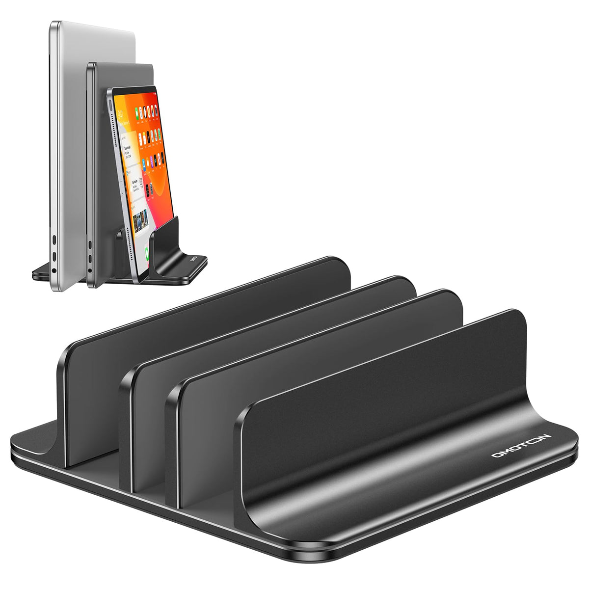 OMOTON Vertical Laptop Stand, Aluminium, Adjustable Dock Size, 3-Slot
