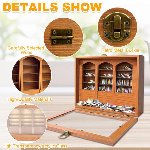SGZIOO Anxiety Bookshelf Shake Away Your Anxiety, Mini Bookshelf and 300 Pcs Mini Books, Wooden Miniature Library, for Stress & Anxiety Relief