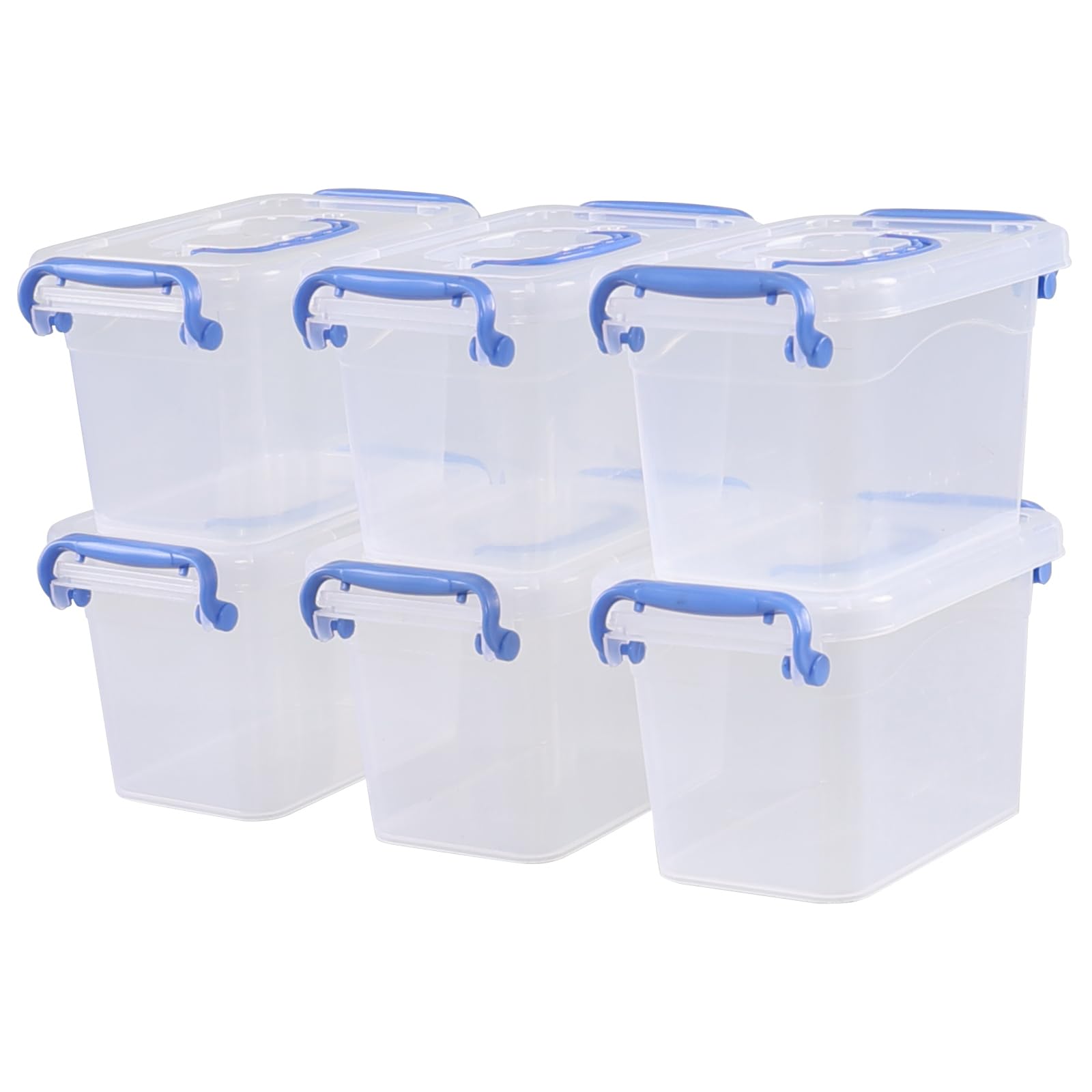Ionoloy 2 L Clear Storage Box with Lid, Small Plastic Organiser Boxes, 6 Pack