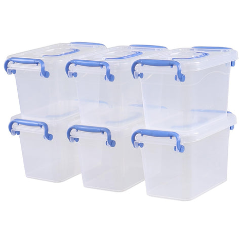 Ionoloy 2 L Clear Storage Box with Lid, Small Plastic Organiser Boxes, 6 Pack