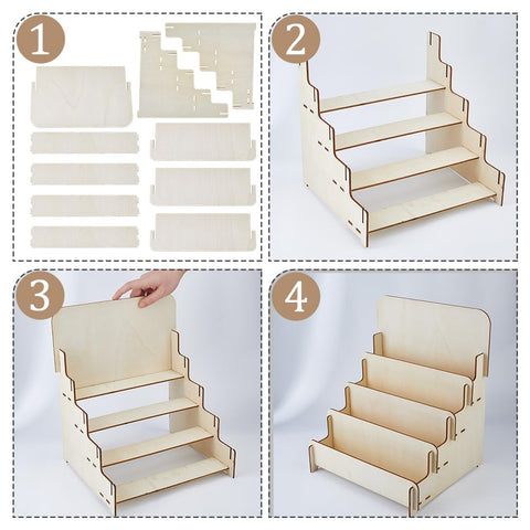 SUPERFINDINGS 4-Tier Wooden Greeting Card Display Stand Sticker Display Stand Vendors Postcard Organizer Retail Display Racks Multipurpose Brochure