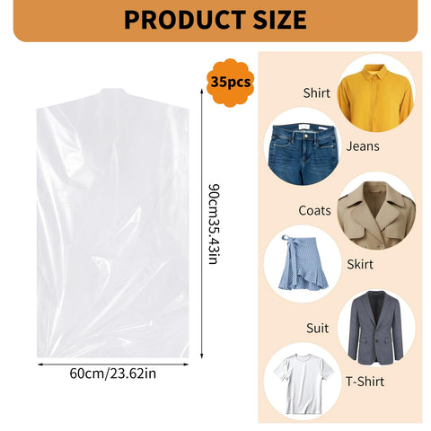 35 Pack Plastic Clothes Covers, Dry Cleaning Bags, Garment Bags 60 * 90 cm