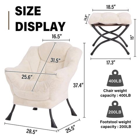 SESHINELL Armchair with Ottoman, Comfy Upholstered Lounge Reading Chair with Side Pocket and Armrests