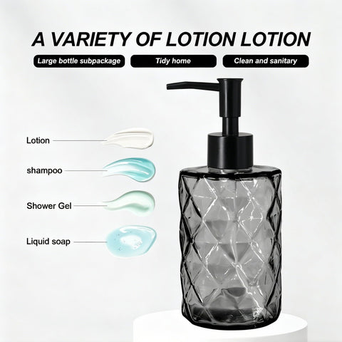 Glass Soap Dispenser, 330ml Refillable Glass Bottle with Rust-Proof Plastic Pump Head for Bathroom, Mordern Design