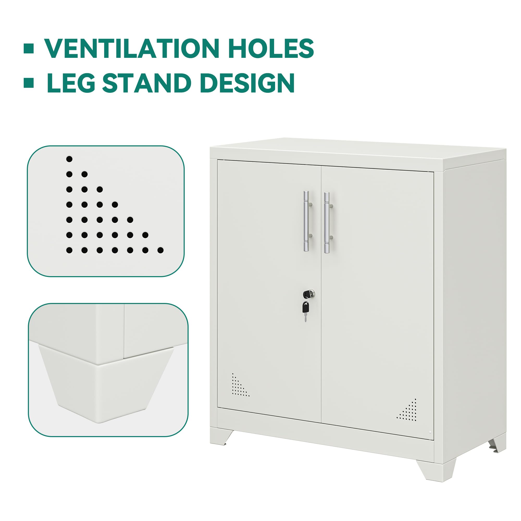 YITAHOME Office Storage Cabinet, Metal Office Storage Cupboard with 2 Adjustable Shelves