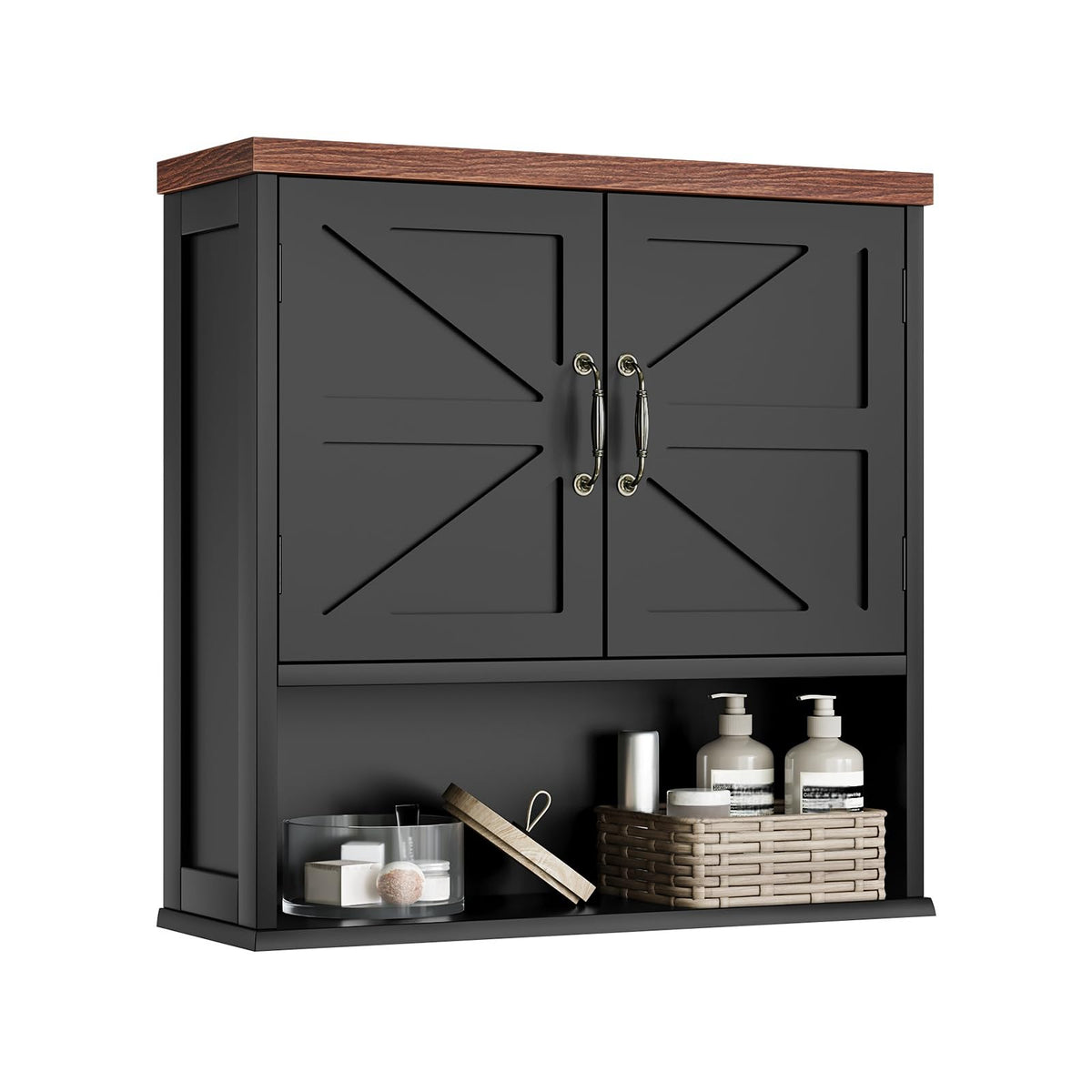 Smuxee Farmhouse Bathroom Cabinet Wall Mounted, Black Medicine Cabinet with Adjustable Shelf, Bathroom Cabinet for Living Room, Laundry Room