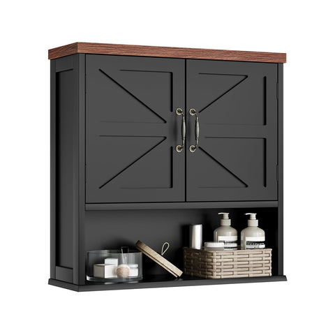 Smuxee Farmhouse Bathroom Cabinet Wall Mounted, Black Medicine Cabinet with Adjustable Shelf, Bathroom Cabinet for Living Room, Laundry Room