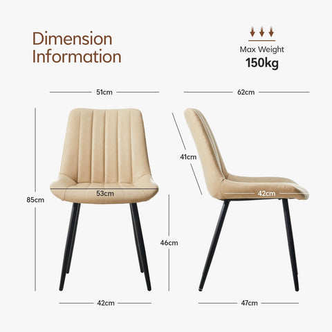 TUKAILAi Dining Chairs Set of 2, Beige Faux Leather Chairs for Kitchen
