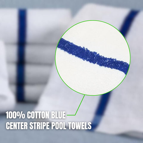 Towels N More 6 Pieces 24"x48" 100% Cotton Bath Towels with Blue Center Stripe (24"x48")