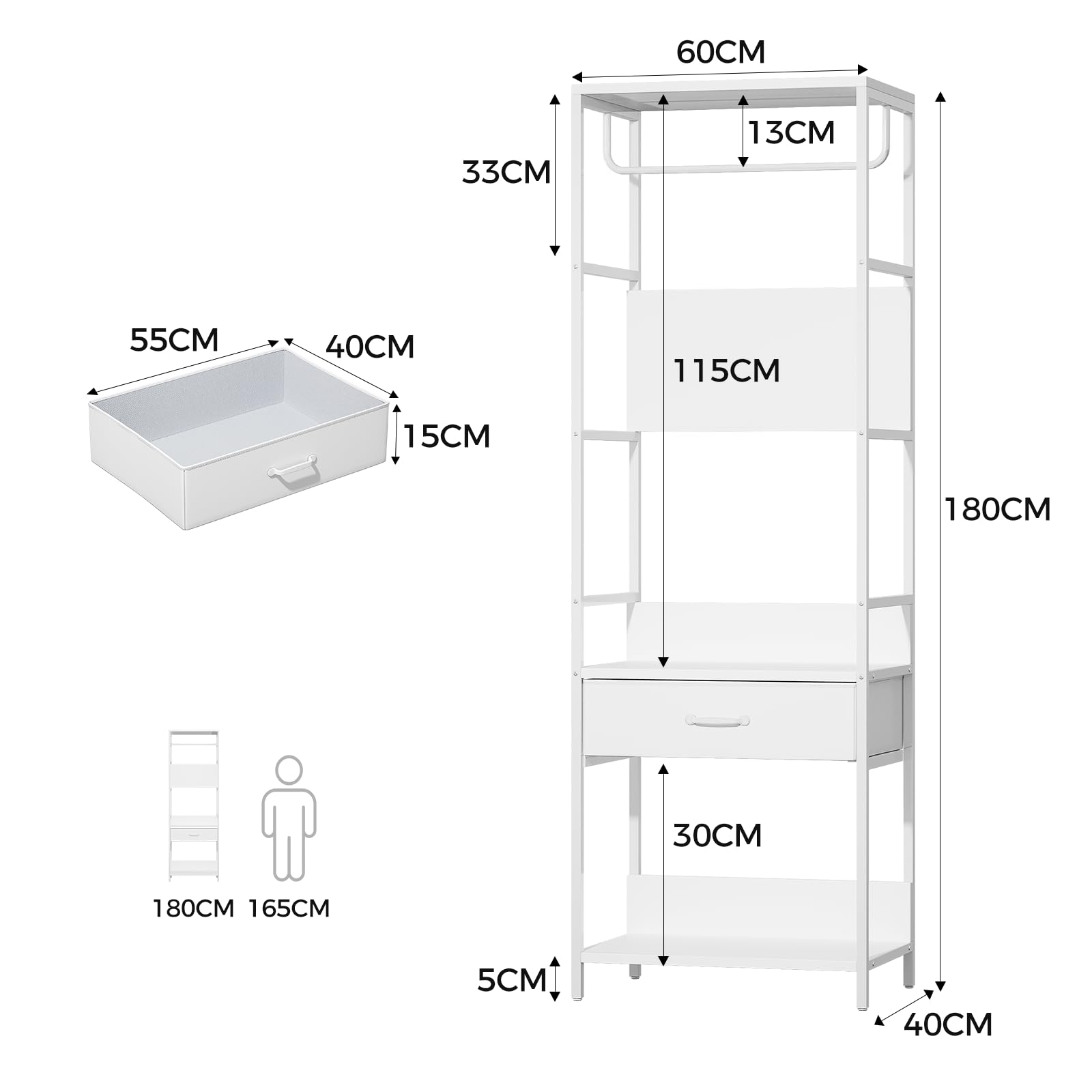 VOWNER Slim Hall Tree Entryway Coat Rack Bench Drawer White Hanging Rod