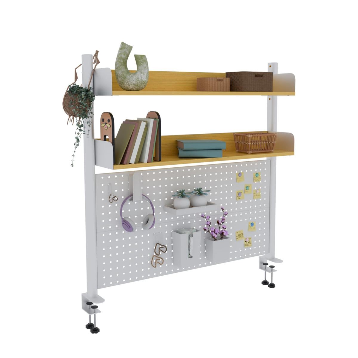 Boltmol Clamp-on 2-Tier Desk Shelf,Beige 100CM, Desktop Organizer With Pegboard, Countertop Storage Bookcase For Home, Office Or Dorm