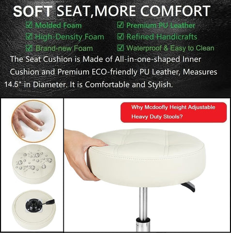 McDooFly Adjustable Heavy Duty Stool - Rolling Stools with Locking Caster Wheels - Swivel Stools Backless Chair for Home Kitchen Office Shop Tattoo