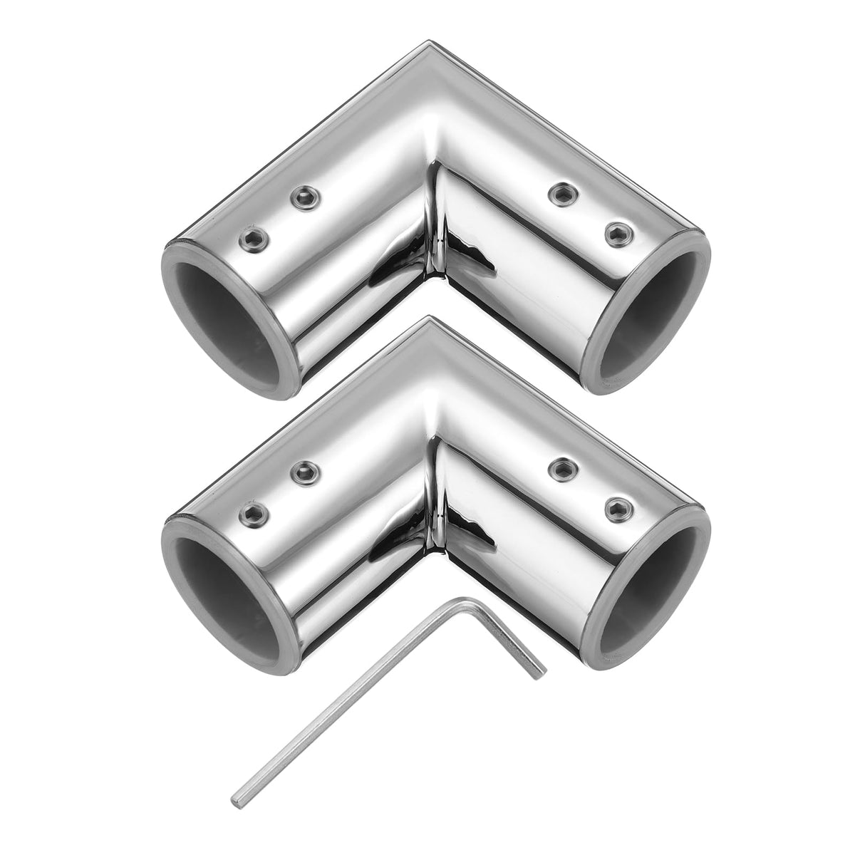 sourcing map 2pcs Corner Curtain Rod Connector, 90 Degree Window Curtain Rod Corner with Hex Wrench for 1 Inch OD Bay Window Curtain Rods, Silver