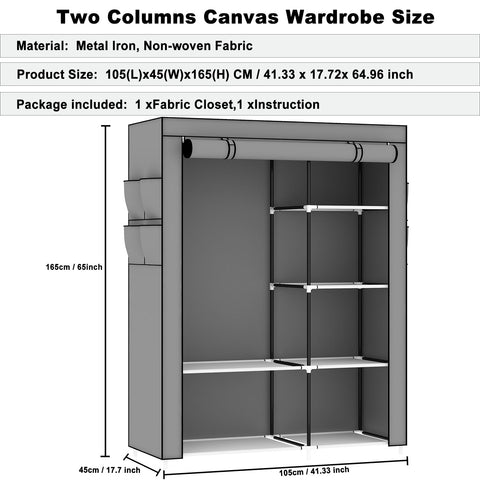 OPPAIYA Canvas Wardrobe, Pop Up Fabric Wardrobe with Shelves and Hanging Rail,Great temporary wardrobes for bedrooms, portable wardrobes