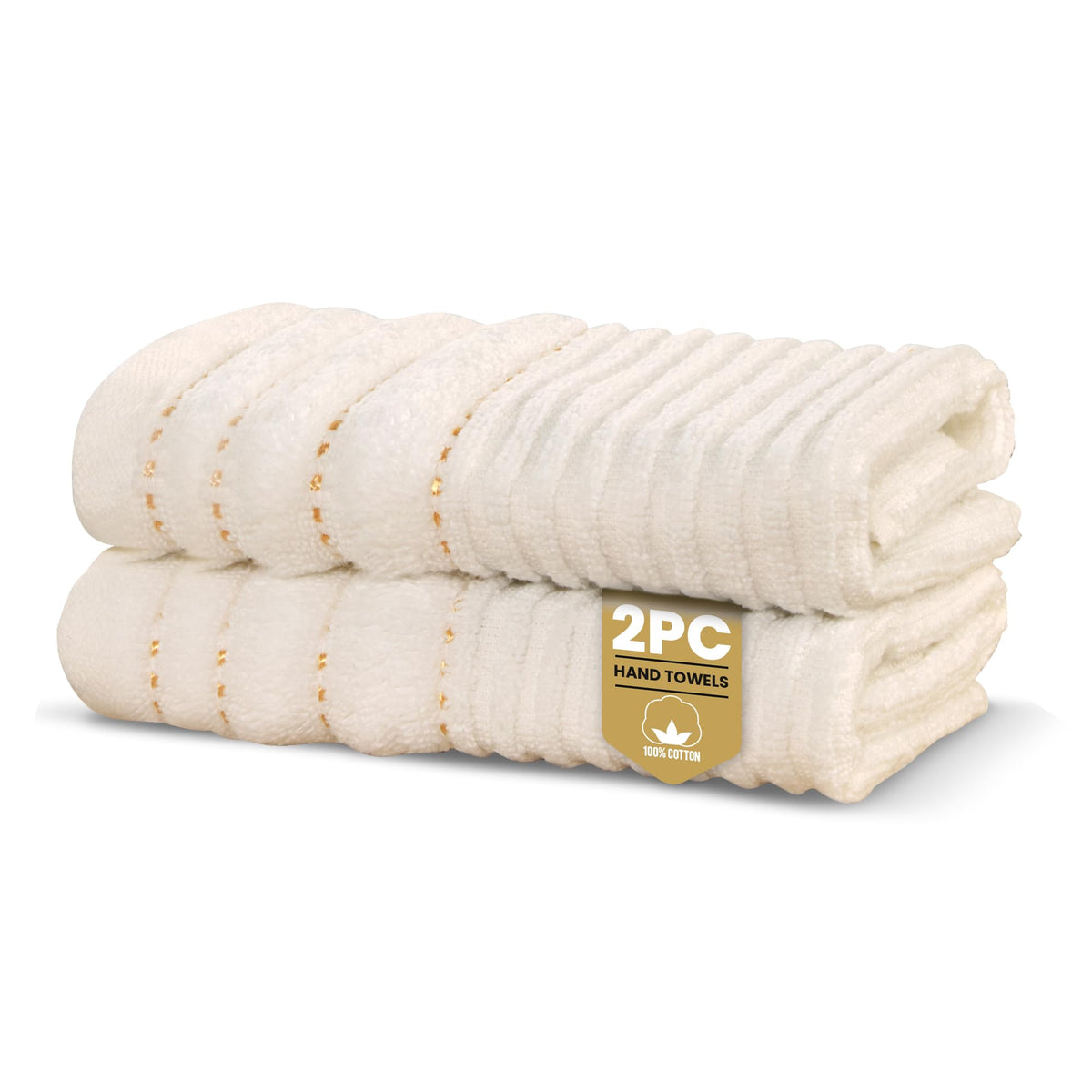 Rapport Home 2-Pack Linear Hand Towels | 50x85cm 100% Cotton 500GSM | Absorbent & Soft Bathroom Towel Set | Oeko-Tex Certified | Ivory Cream