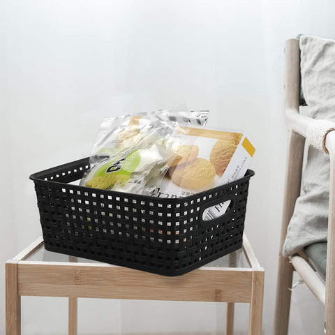 Asking 6-Pack Plastic Storage Baskets, Weave Basket, Black