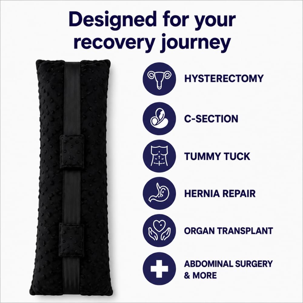 Seat Belt Pillow for Abdominal Surgery Recovery – Hysterectomy Pillow, C-Section Recovery Pillow, Tummy Tuck & Hernia Surgery Cushion