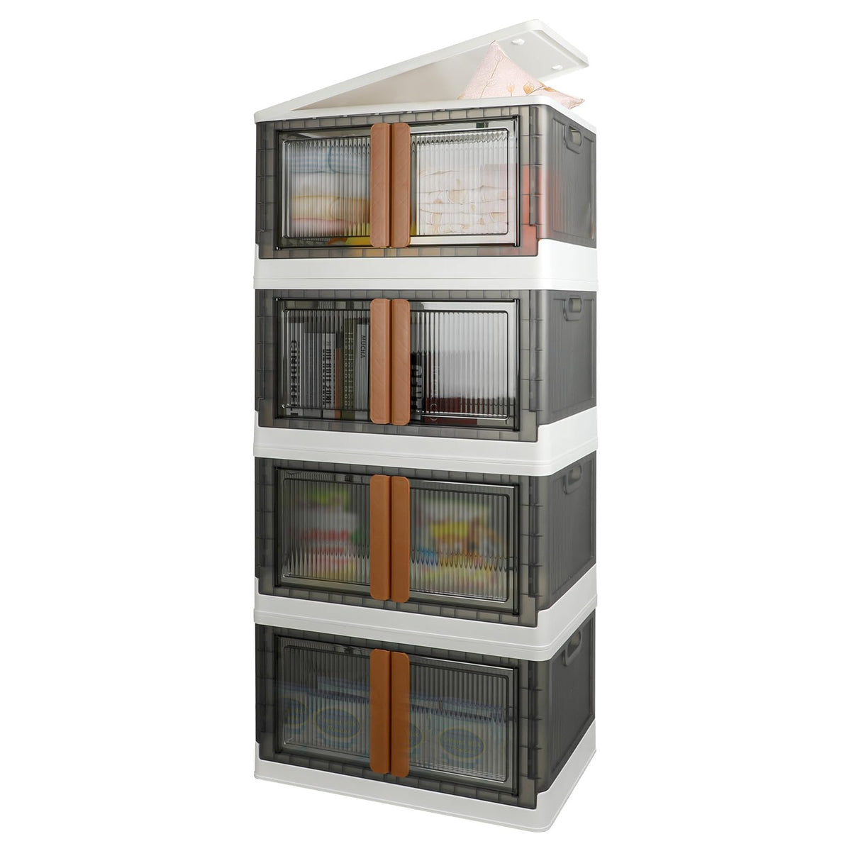 AssHMKIT Storage Cabinet, Extra Large Bin with Lids, 19 Gallon(72L) Each One, 4 Packs, Useful Box with Door and Buckles, Foldable, Transparent
