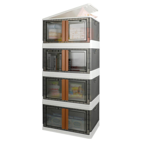 AssHMKIT Storage Cabinet, Extra Large Bin with Lids, 19 Gallon(72L) Each One, 4 Packs, Useful Box with Door and Buckles, Foldable, Transparent