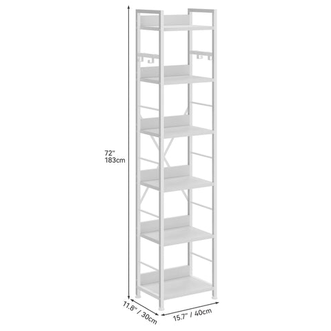 YITAHOME 6 Tier Bookcase, Industrial Book Shelf, Metal Frame and Wooden Shelves, Tall Shelving Unit with 4 Hooks