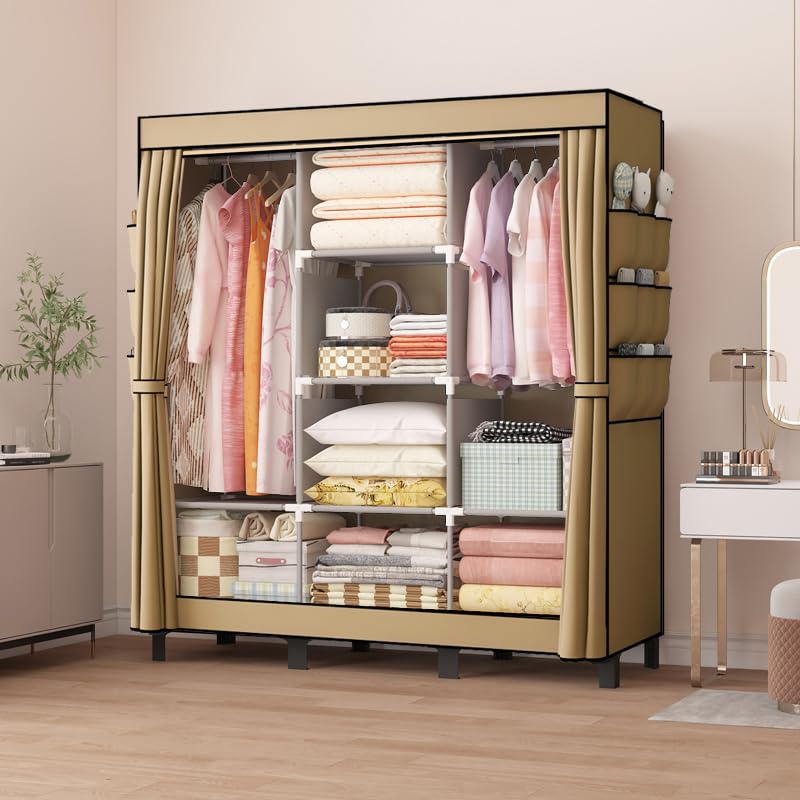 lishbie Portable Fabric Wardrobe,130x45x172cm Foldable Storage Closet