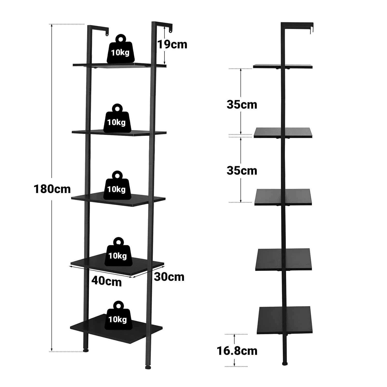 ELYKEN Slim Leaning Ladder Shelf Wall Mounted Wooden Narrow Shelf Unit