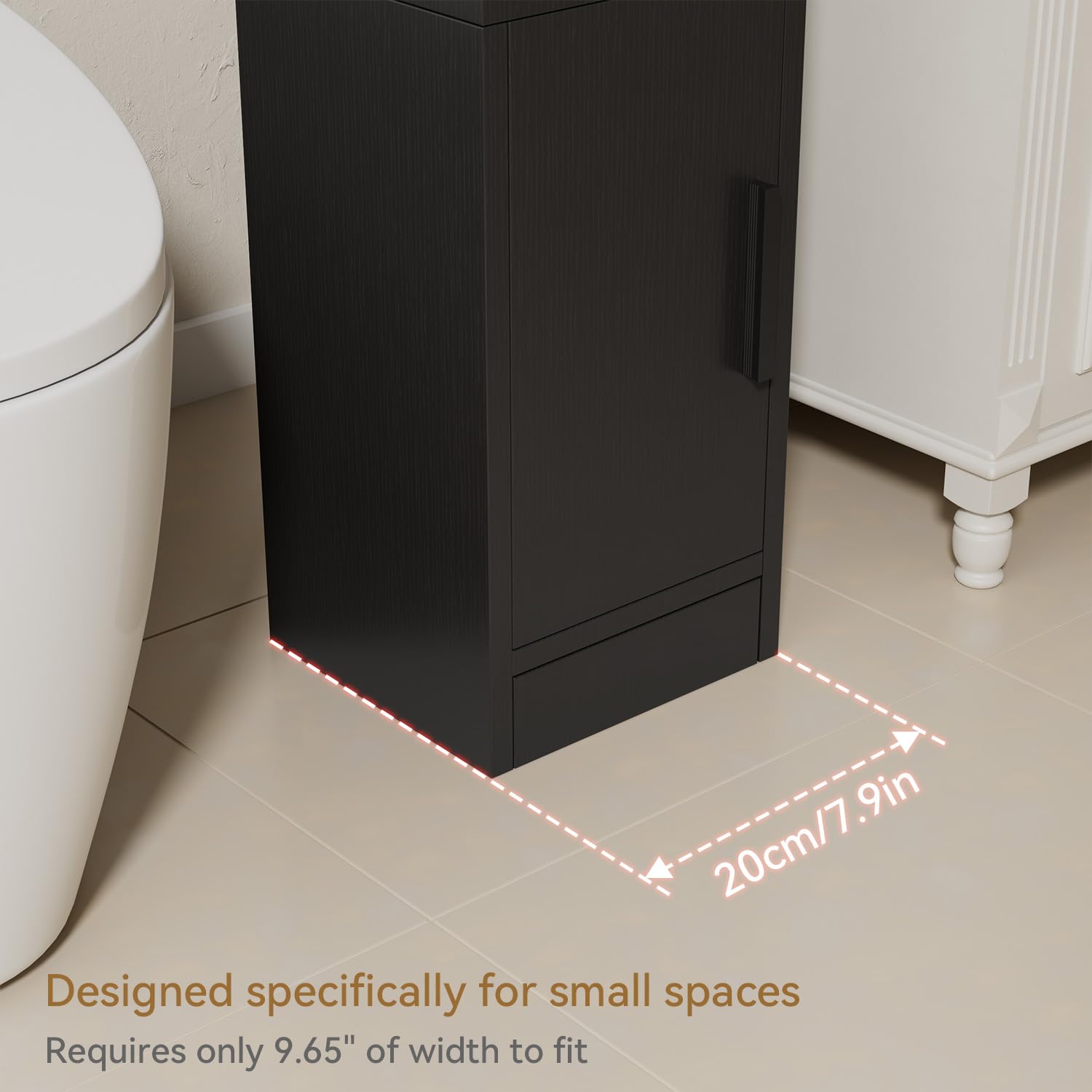 IBUYKE Small Bathroom Storage Cabinet, Narrow Floor Corner Cabinet WBS002B