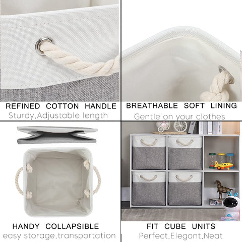 Mangata 30x30x30cm Cube Storage Boxes 3Pcs Gray White Foldable Baskets