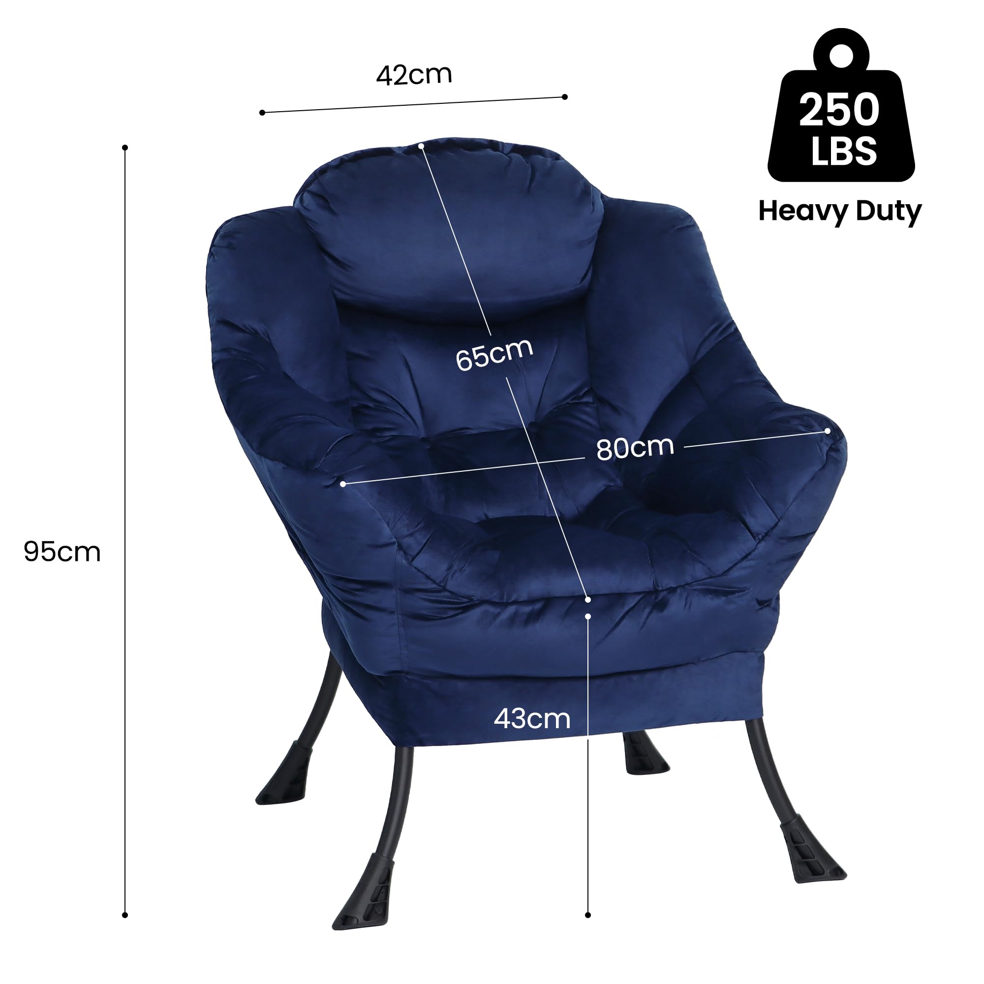 Mordchil EU Comfy Chair for Adults,Armchair Chair for Living Room,Velvet Reading Chairs for Bedroom, Accent Chairs with Steel Frame,Navy Blue