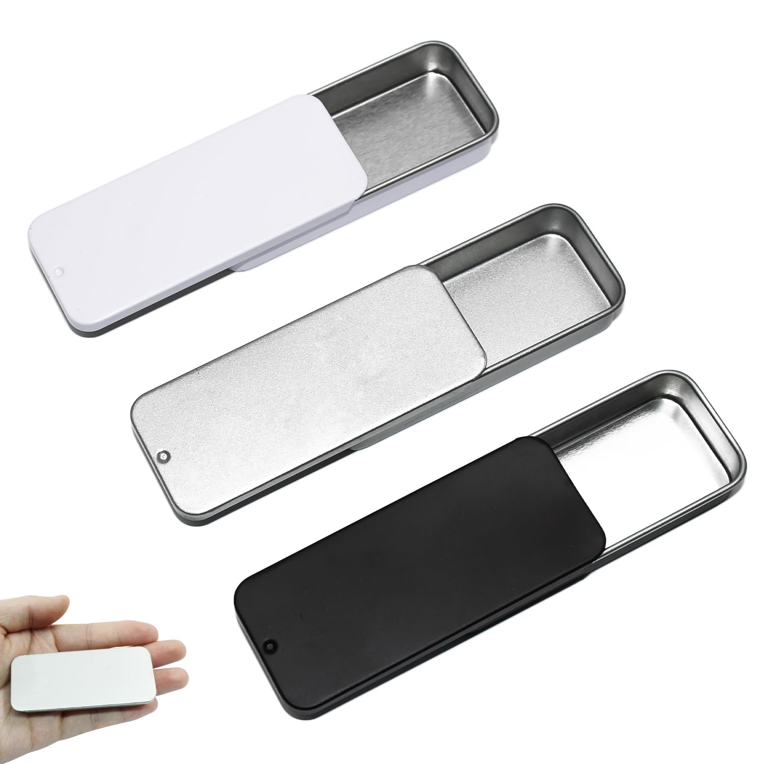 Slide Top Metal Tin Boxes 3 Pack - Small Metal Containers with Sliding Lid | Mini Storage Tins for Jewellery, Lip Balm, Pills, Candy Organiser