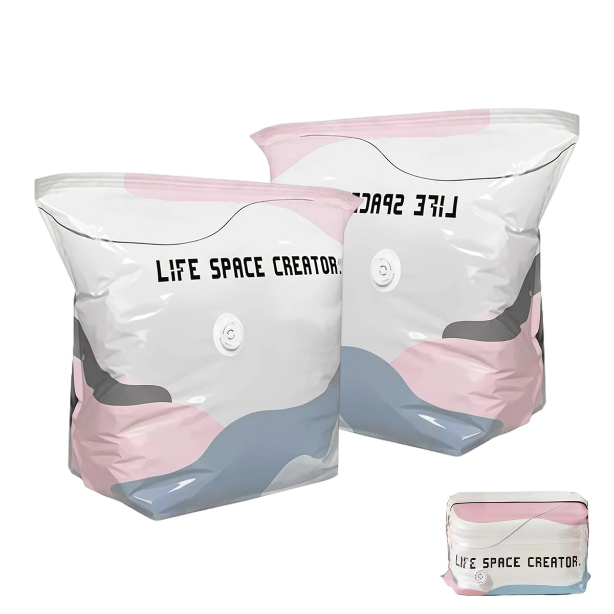 XQMMGO 2 Pack No Pump Vacuum Storage Bags, Large Cube Vacuum Pack Bags for Clothes and Duvets, Space Saver Compression Bags for Travel