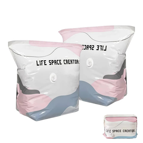 XQMMGO 2 Pack No Pump Vacuum Storage Bags, Large Cube Vacuum Pack Bags for Clothes and Duvets, Space Saver Compression Bags for Travel