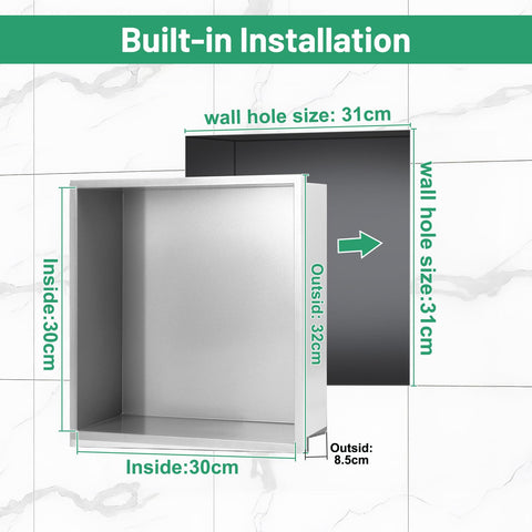 DBREAKS Wall Recess Shower Stainless Steel 32 x 32 x 8.5 cm Shower Enclosure Silver