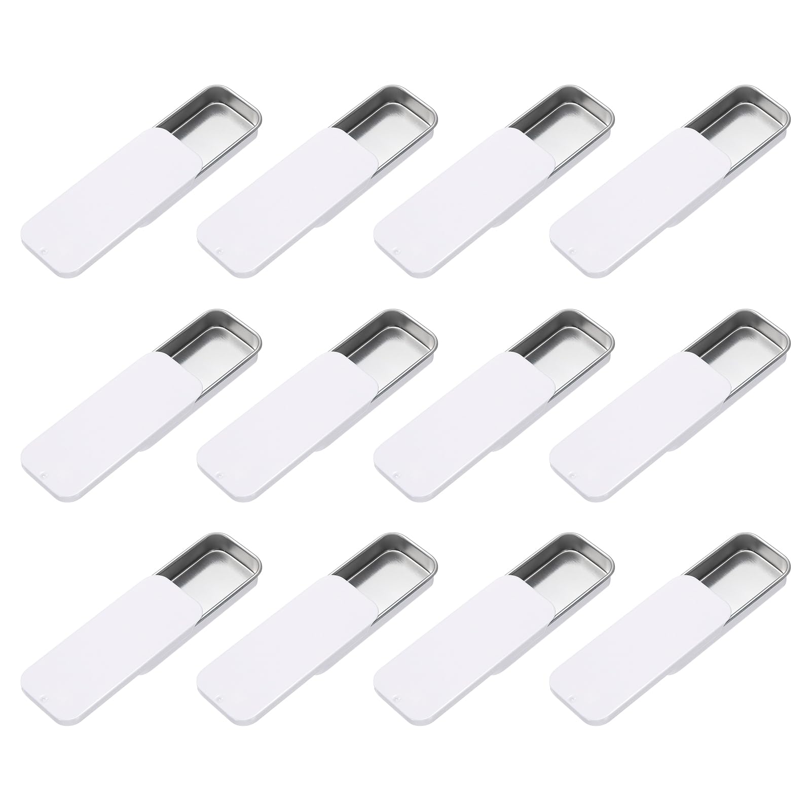 sourcing map 12Pcs Slide Top Tin Containers, Mini Metal Empty Tins Box with Sliding Lids, 3.1"x1.3"x0.4" Rectangular Storage Organizers for Lip Balm