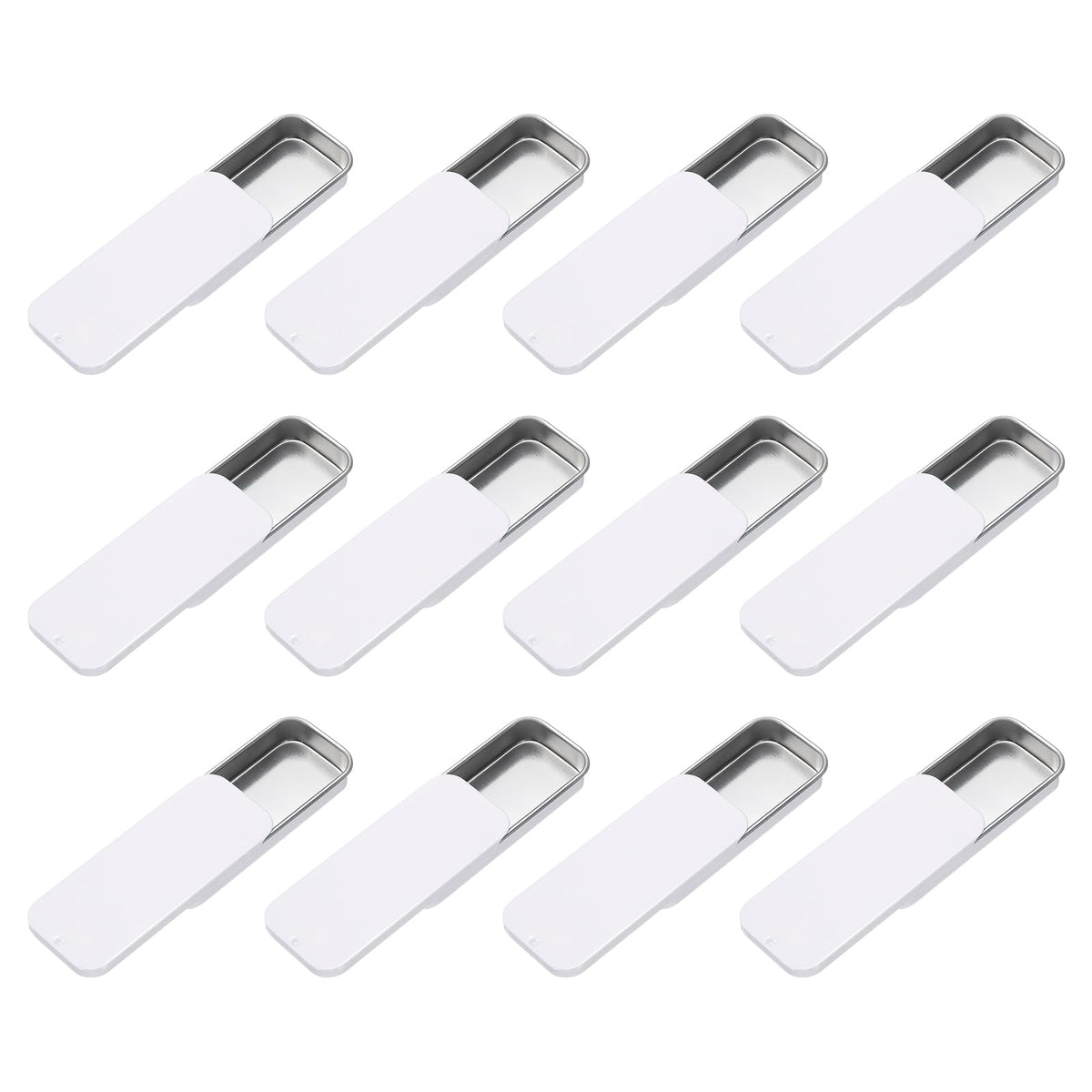 sourcing map 12Pcs Slide Top Tin Containers, Mini Metal Empty Tins Box with Sliding Lids, 3.1"x1.3"x0.4" Rectangular Storage Organizers for Lip Balm