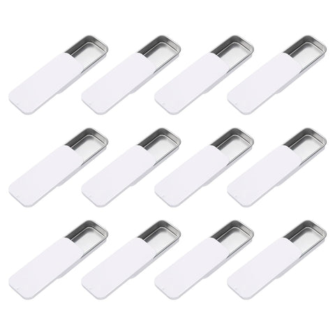sourcing map 12Pcs Slide Top Tin Containers, Mini Metal Empty Tins Box with Sliding Lids, 3.1"x1.3"x0.4" Rectangular Storage Organizers for Lip Balm