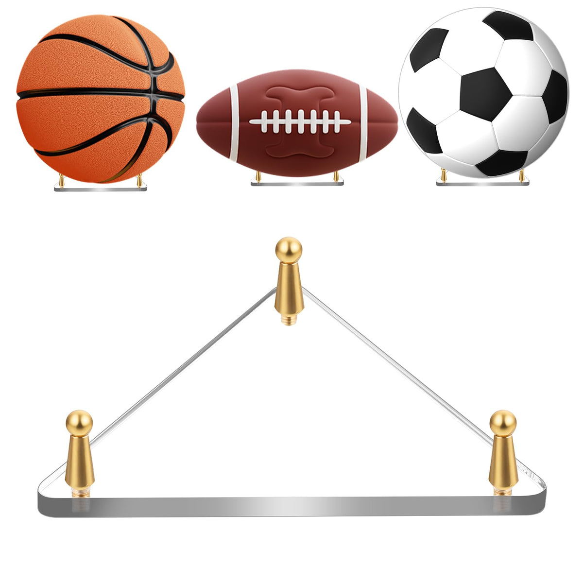 Larrel Basketball Stand Display, Stable Soccer Ball Stand with Feet Triangular Ball Holder for Displaying Sports Memorabilia, Basketball