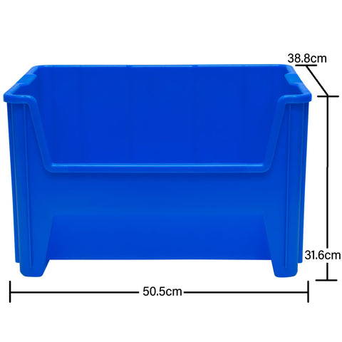 Akro-Mils 13017 Stak-N-Store Stacking Hopper Front Plastic Storage Bin, Blue, Case of 3