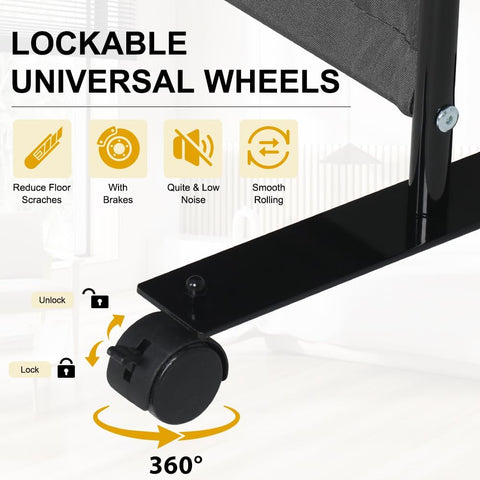 HIDODO 4 Panel Room Divider Folding Privacy Screen, Freestanding Room Partition with Lockable Wheels, Portable Wall Divider for Room Separation