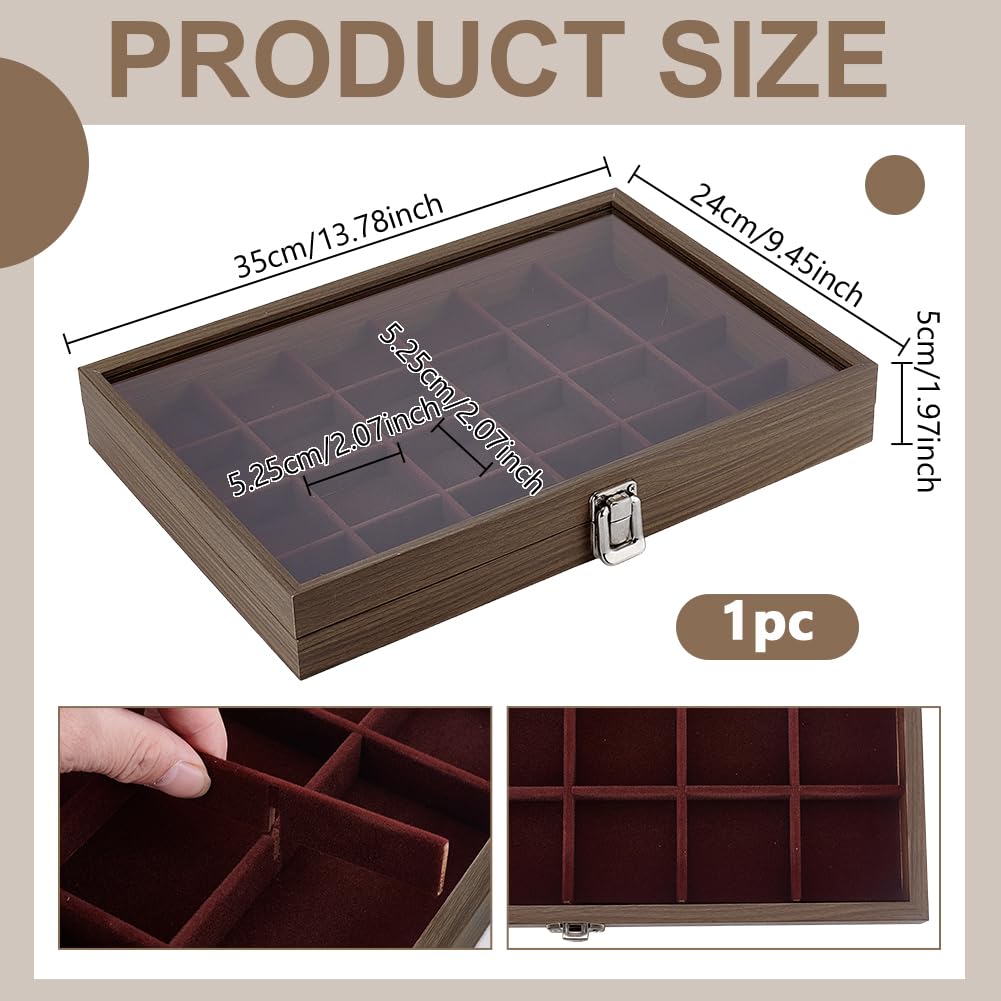 NBEADS 24 Grids Rock Collection Box, Wooden Display Cases for Raw Rock Crystal Collection Box with Shelves for Stones Collectibles Gemstone Crystals