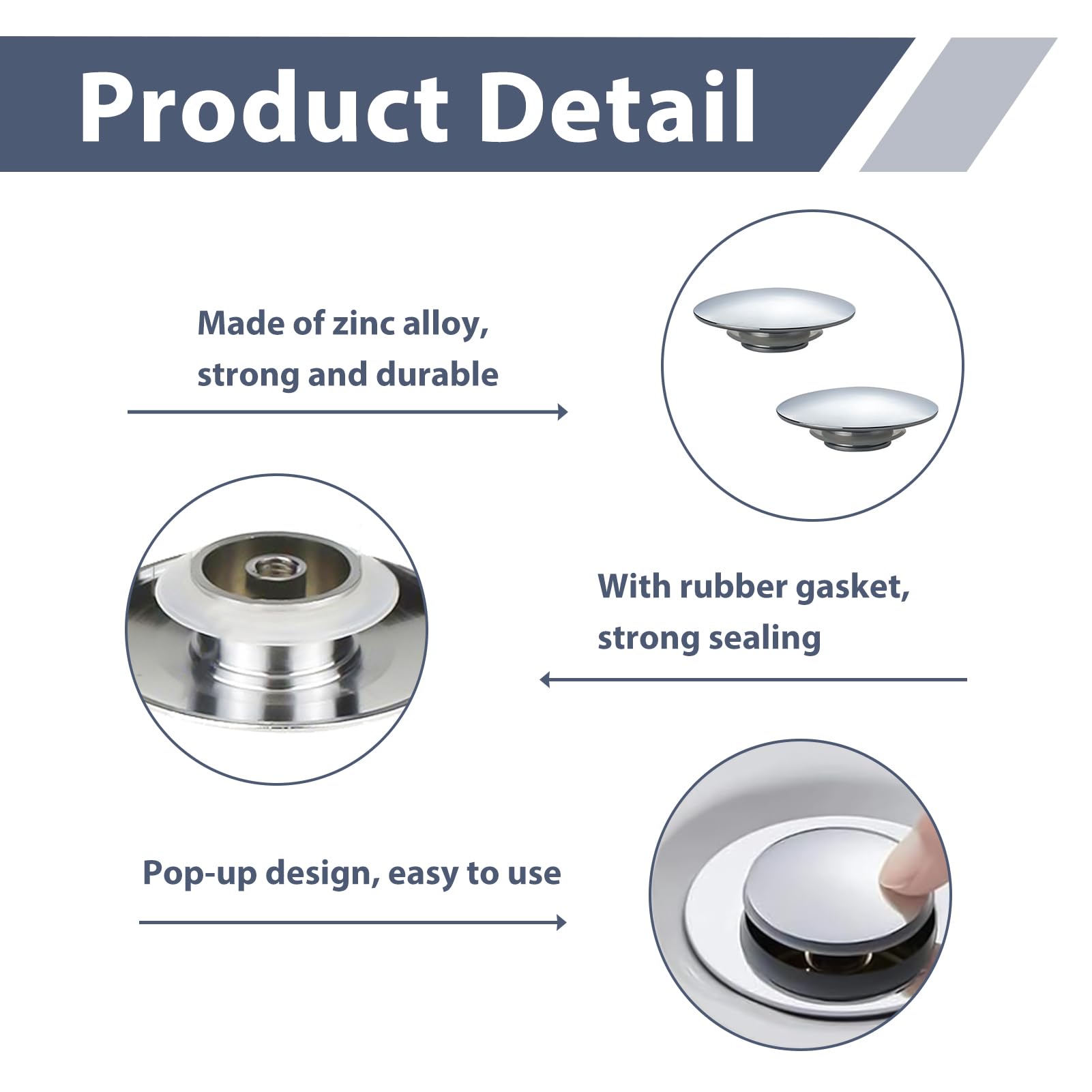 2 Pcs Bathroom Sink Push Button Replacement Parts, Easy Pop Up Bathroom Sink, 66mm Push Button Pop Up Sink Waste Drain Stopper