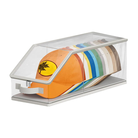 Monqueen Clear Baseball Cap Organizer Stackable Hat Box with Front Handle
