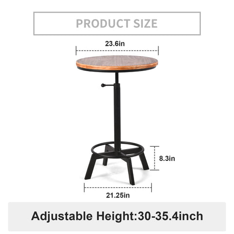 BOKKOLIK Vintage Bar Table 30-35.4inch Height Adjustable Industrial Bistro Table Retro Dinning Table for Kitchen Coffee House Pub Swivel Wooden Top