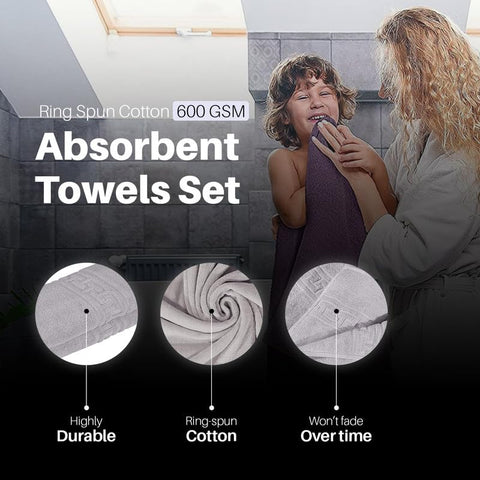 Indus Textiles 100% Egyptian Cotton Towel Sets 8 Piece - 2 Bath Towels 2 Hand Towels 4 Flannel Washcloths Bathroom Towels 600 GSM Highly Absorbent